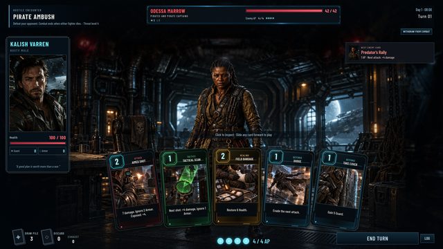 Card combat against Odessa Marrow