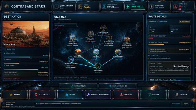 Route selection on the star map